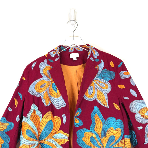 Anthropologie ett:twa Woodstock Floral Embroidered 3/4 Sleeve Boxy Jacket Large - Picture 3 of 6